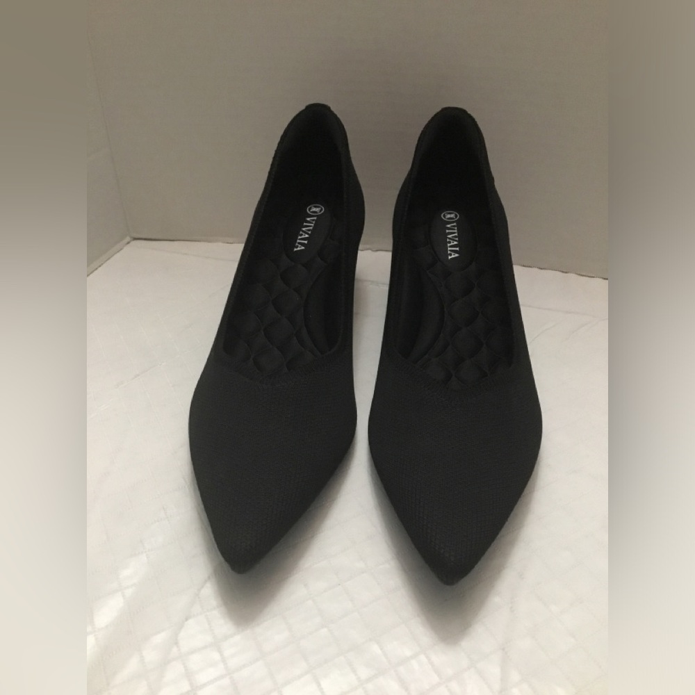 VIVAIA Black Pointed Knit Slip-On Flats